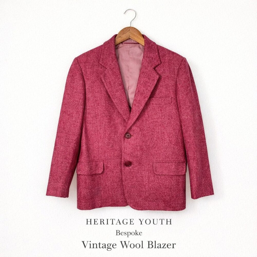 Bespoke Vintage Wool Blazer Youth 12–14 Raspberry Hand Tailored Jacket